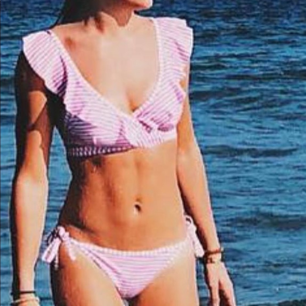 Zaful pink and white striped bikini size xs/s